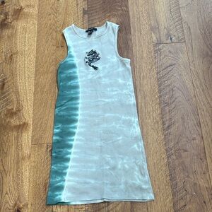 Forever 21 Light Sage & Teal Tie-Dye Midi Dress with Dragon Motif